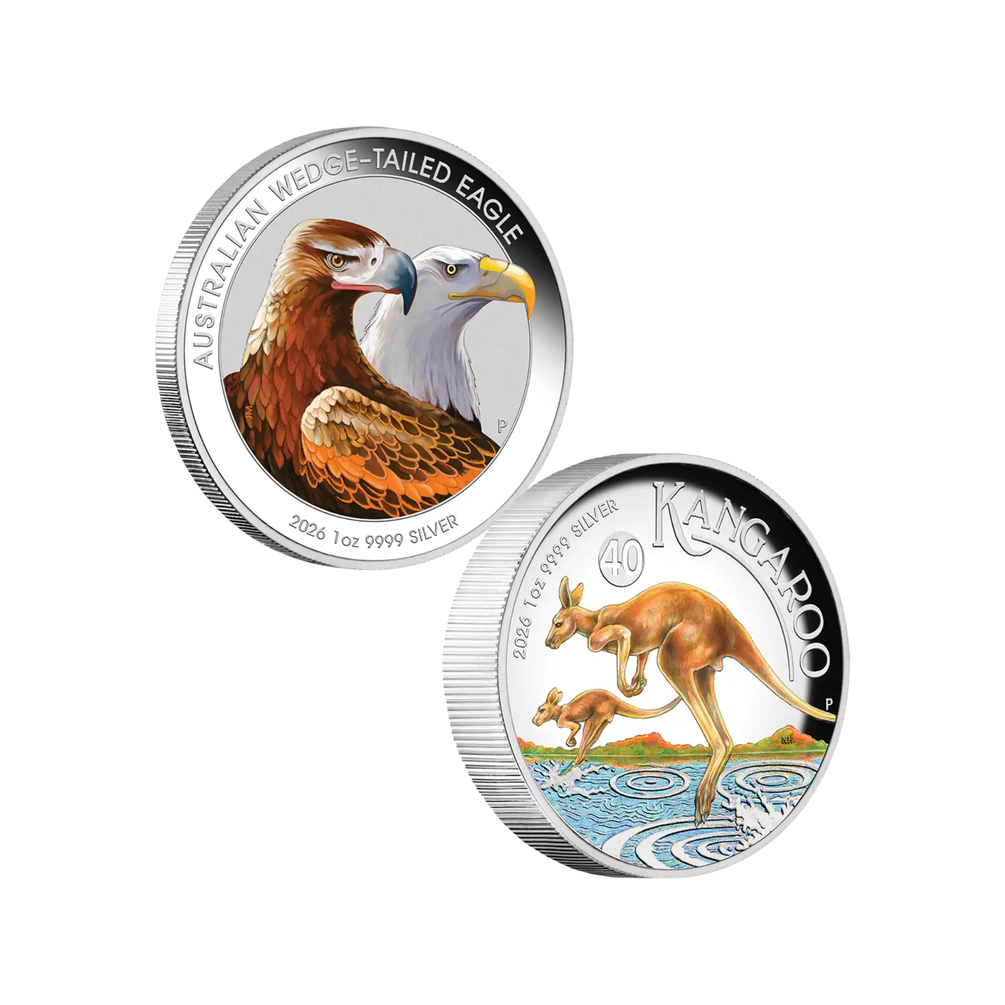 2026 Perth Mint Wedge Tail Eagle and Kangaroo 1oz Silver coloured 2 coin collection