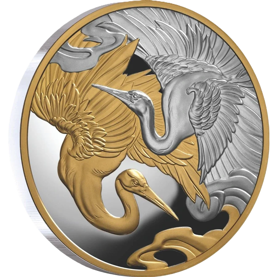 2025 Cranes Harmony & Longevity Gold-plated 1oz Silver Proof Coin