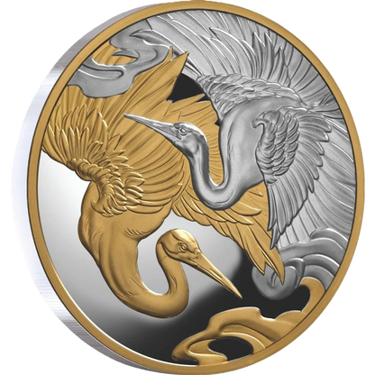 2025 Cranes Harmony & Longevity Gold-plated 1oz Silver Proof Coin