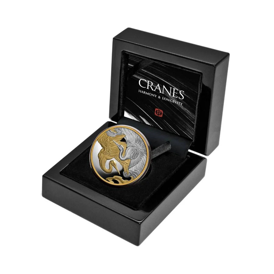 2025 Cranes Harmony & Longevity Gold-plated 1oz Silver Proof Coin
