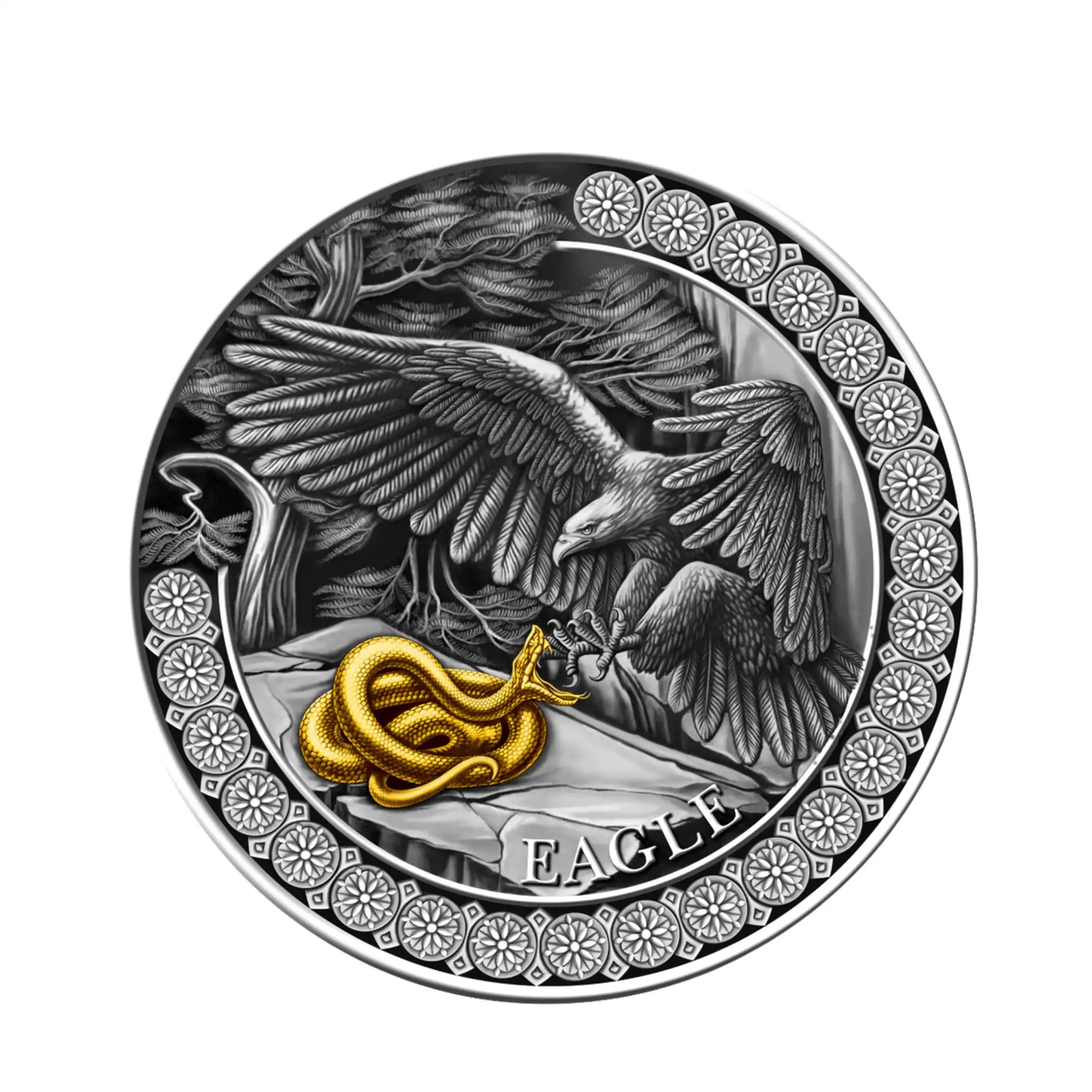 2023 Ghana Eagle Hunting in the Wild 2oz Silver Antiqued Coin