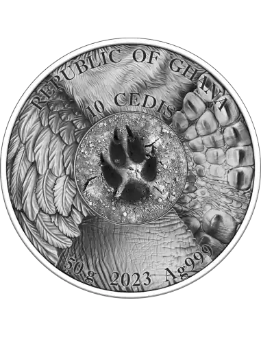 2023 Ghana Eagle Hunting in the Wild 2oz Silver Antiqued Coin