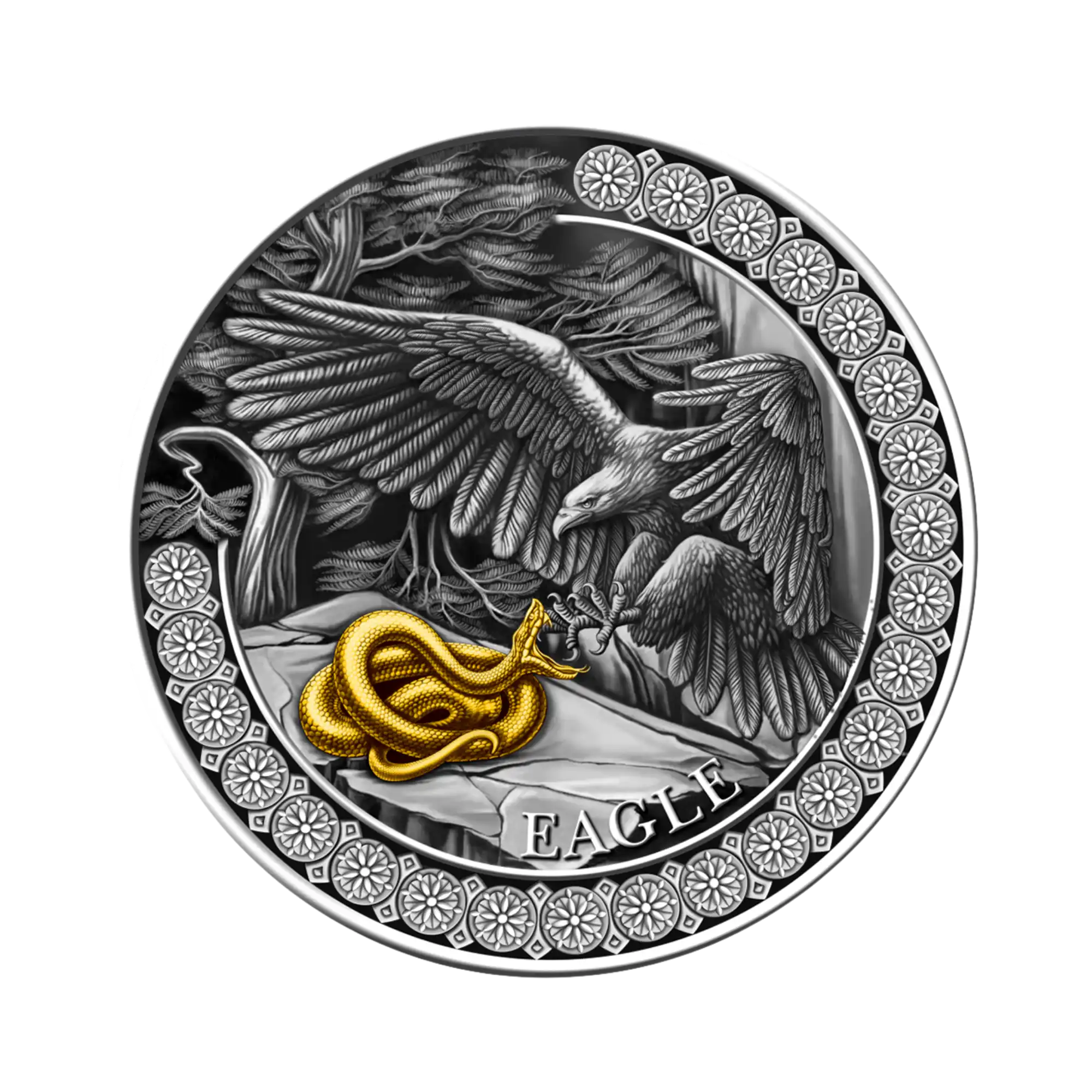 2023 Ghana Eagle Hunting in the Wild 2oz Silver Antiqued Coin