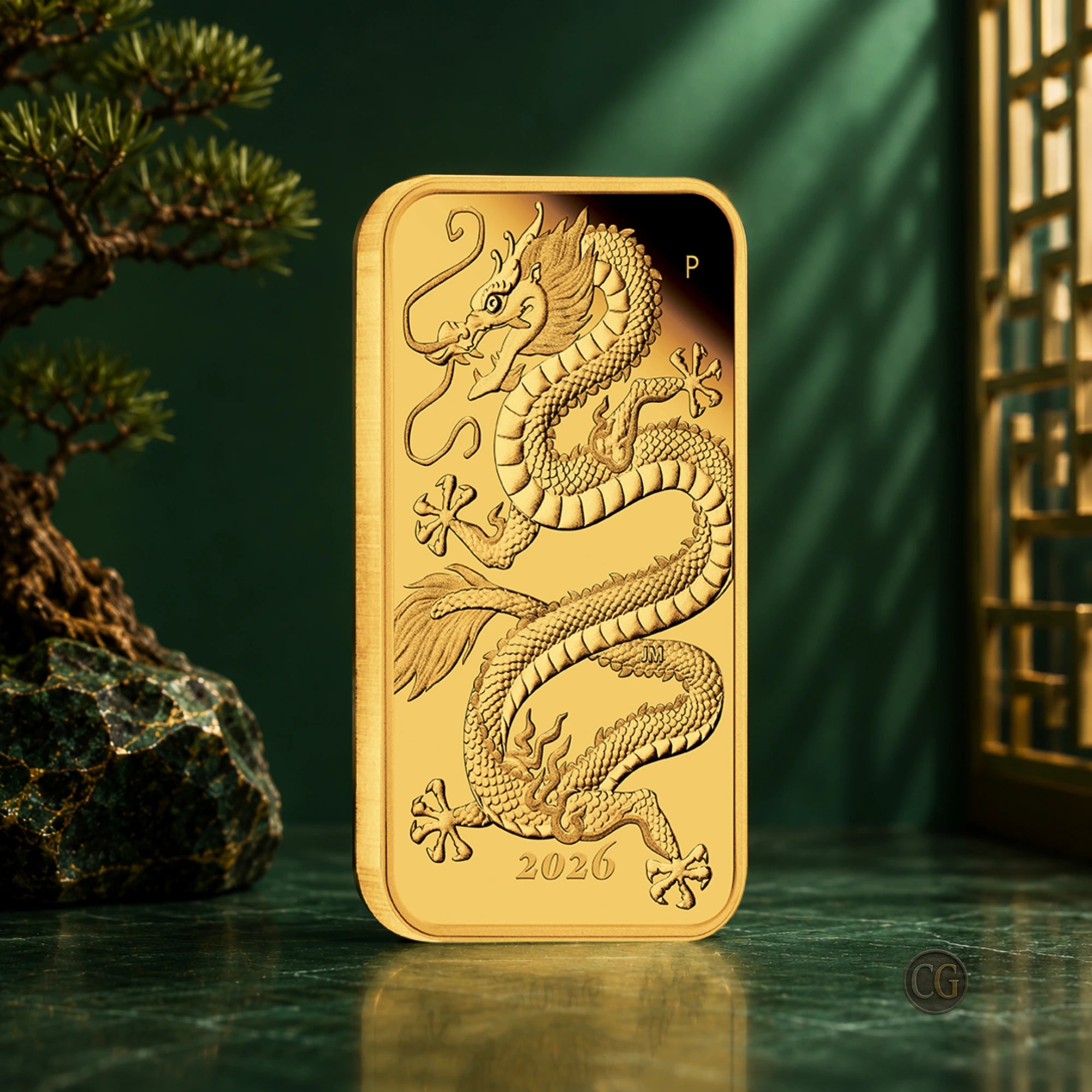 2026 Perth Mint Dragon 1oz Gold Proof Rectangular Bar