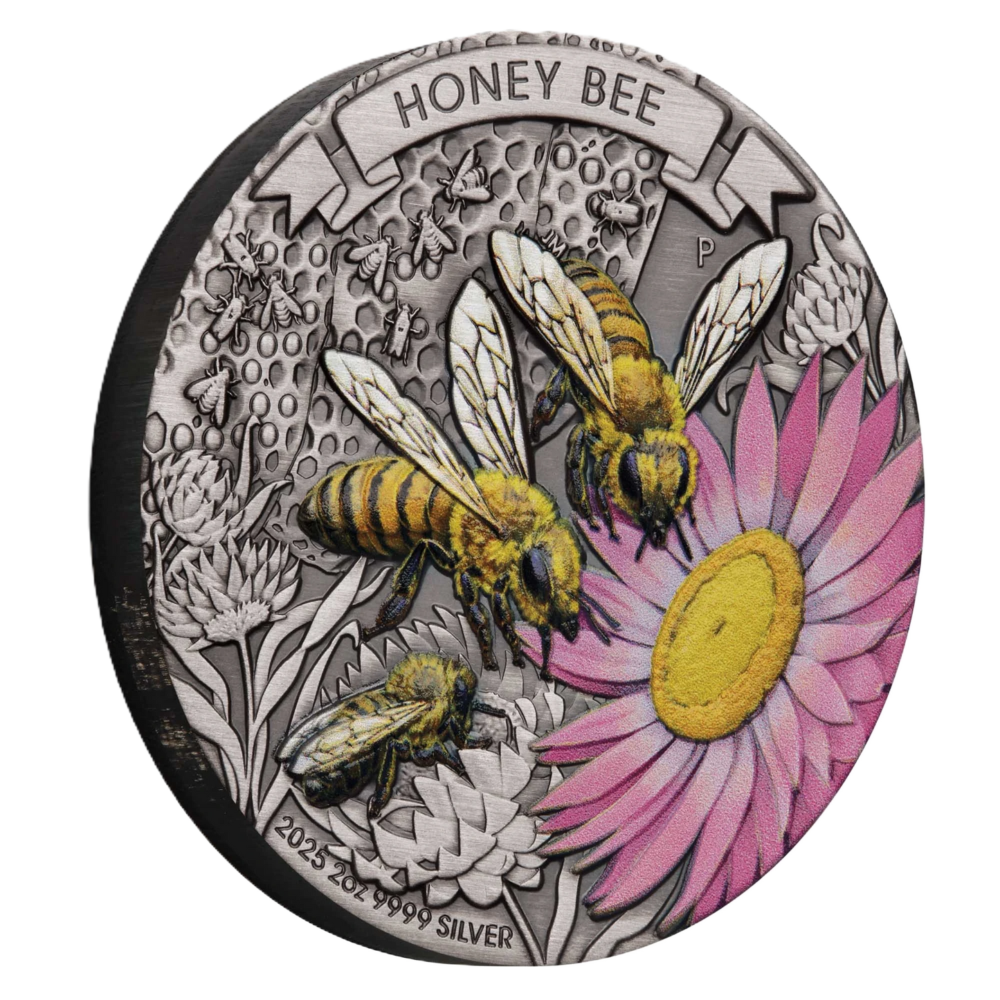 2025 Perth Mint Honey Bee 2oz Silver Antiqued Coloured Coin