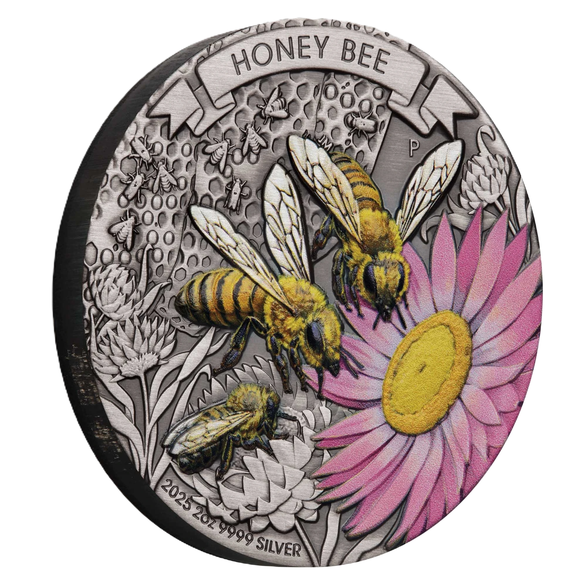 2025 Perth Mint Honey Bee 2025 2oz Silver Antiqued Coloured Coin