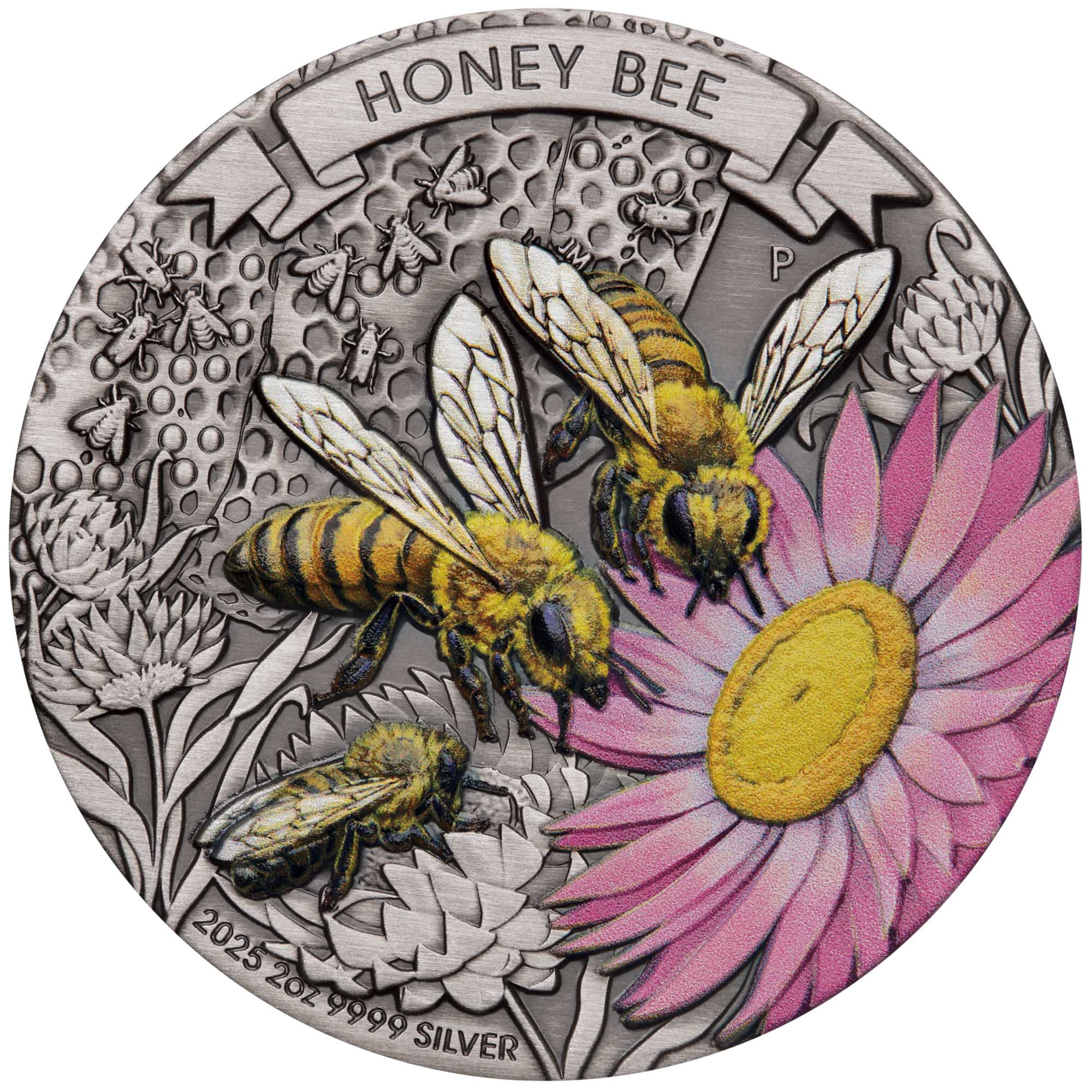 2025 Perth Mint Honey Bee 2025 2oz Silver Antiqued Coloured Coin