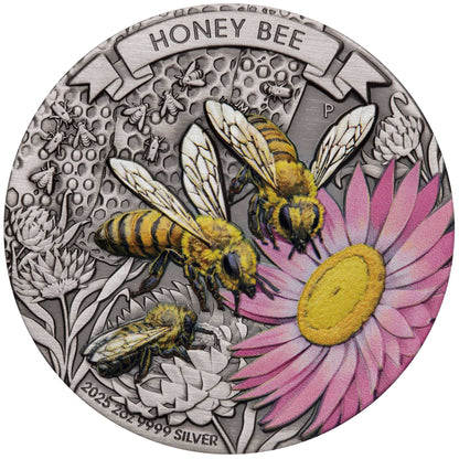 2025 Perth Mint Honey Bee 2oz Silver Antiqued Coloured Coin