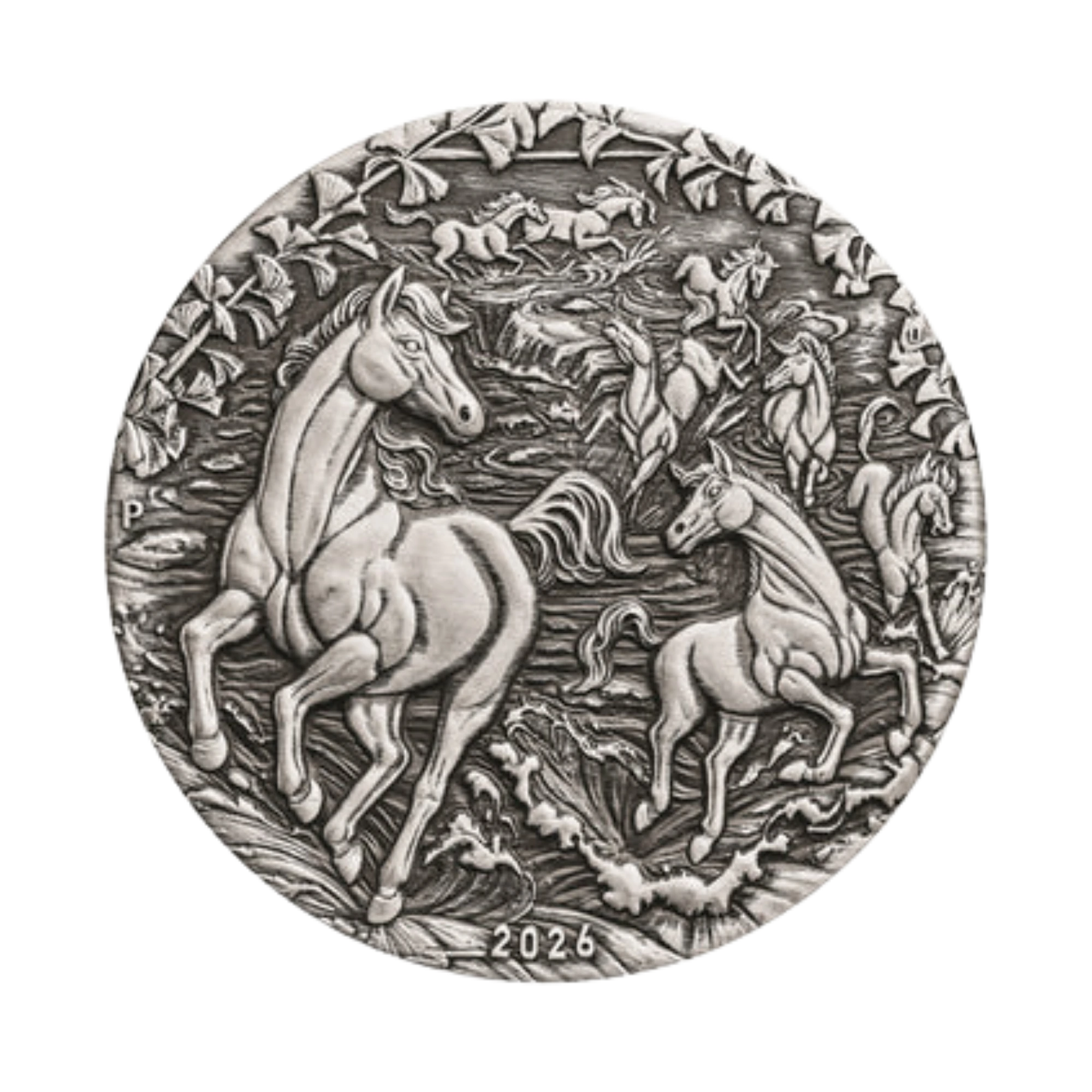 2026 Perth Mint Lunar Horse 2oz Silver Antiqued Coin. Pre-order