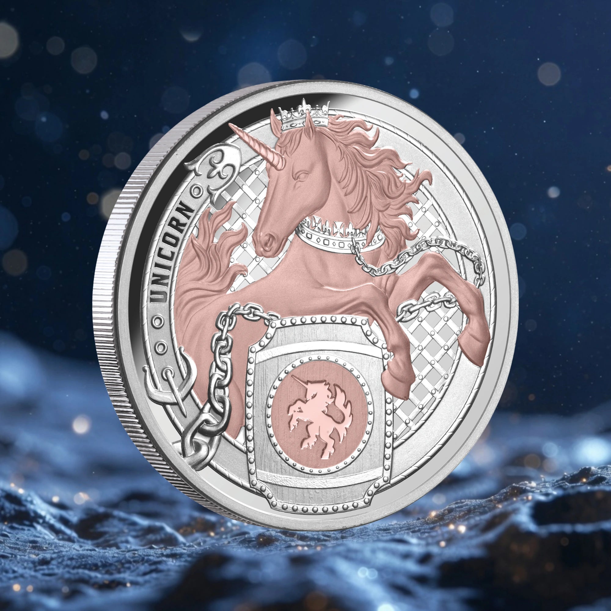 2026 Heraldic Beasts Unicorn 1oz Silver Proof Rose Gold Plated Coin