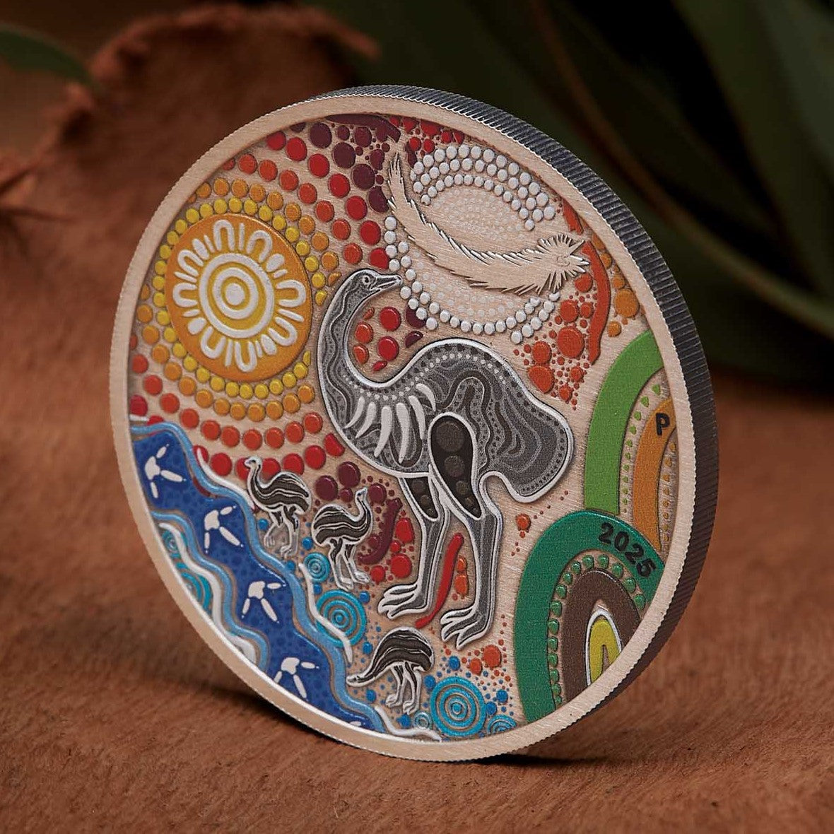 2025 Perth Mint Emu Utingat 2oz Silver Antiqued Coloured Coin
