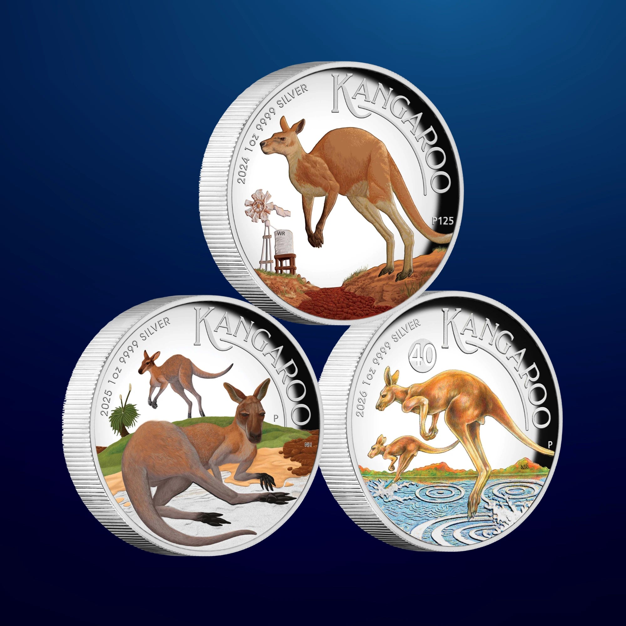 2024-26 Perth Mint Kangaroo 1oz Silver Coloured Proof 3 Coin Collection