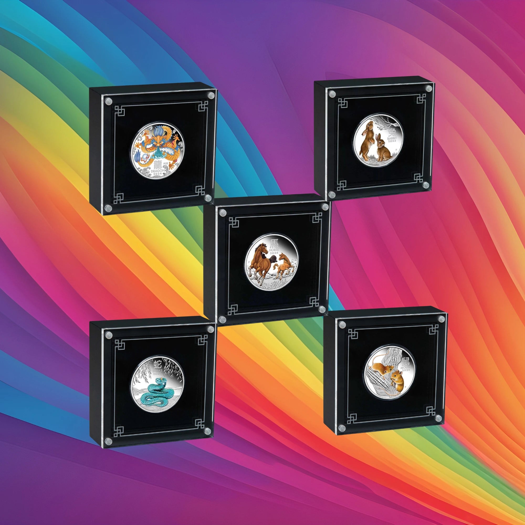 Perth Mint Lunar 1/2oz Silver Proof Coloured 5 Coin Collection