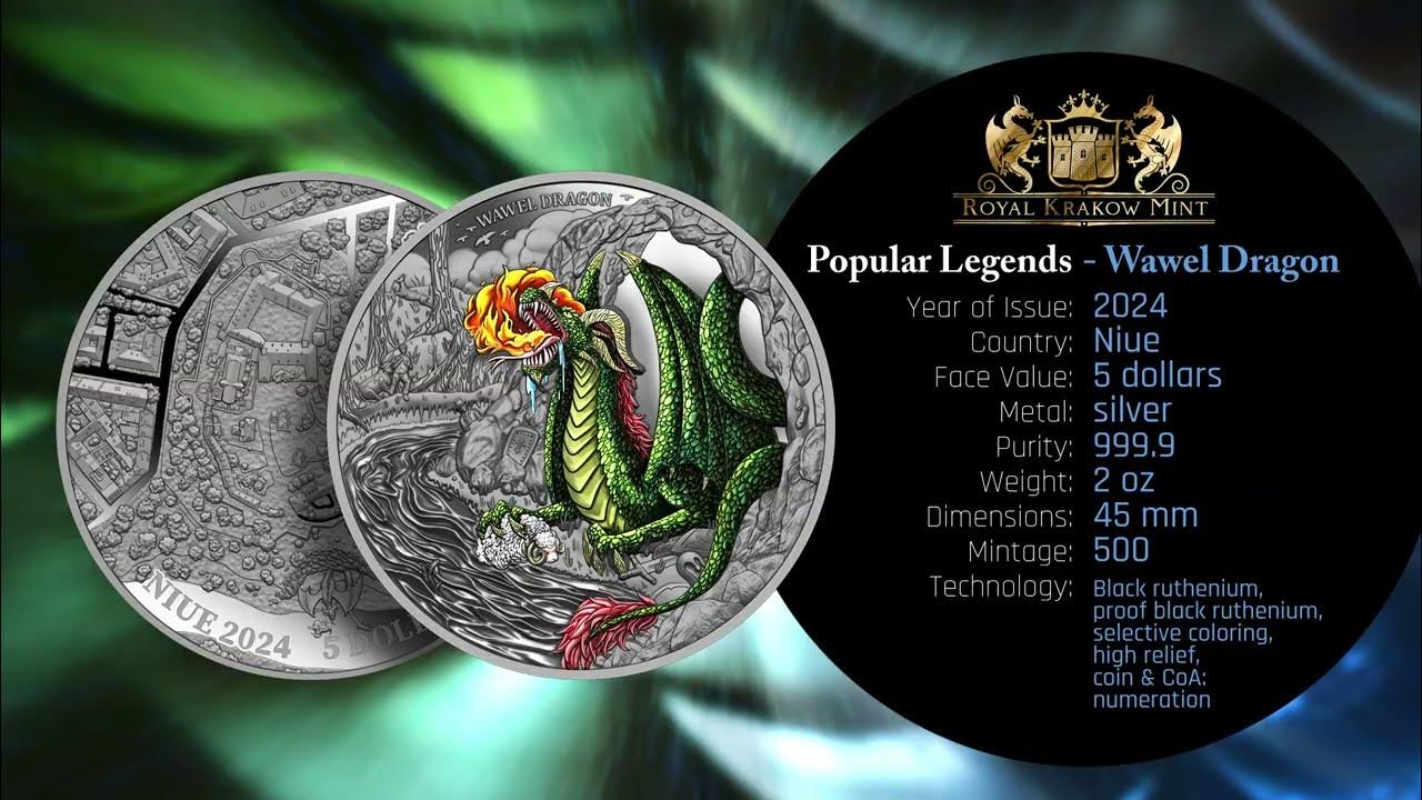 2024 Niue Popular Legends Wawel Dragon 2oz Silver HR Coin