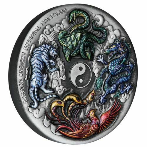 2021 Perth Mint Mythical Creatures 5oz Silver Antiqued Coloured Coin