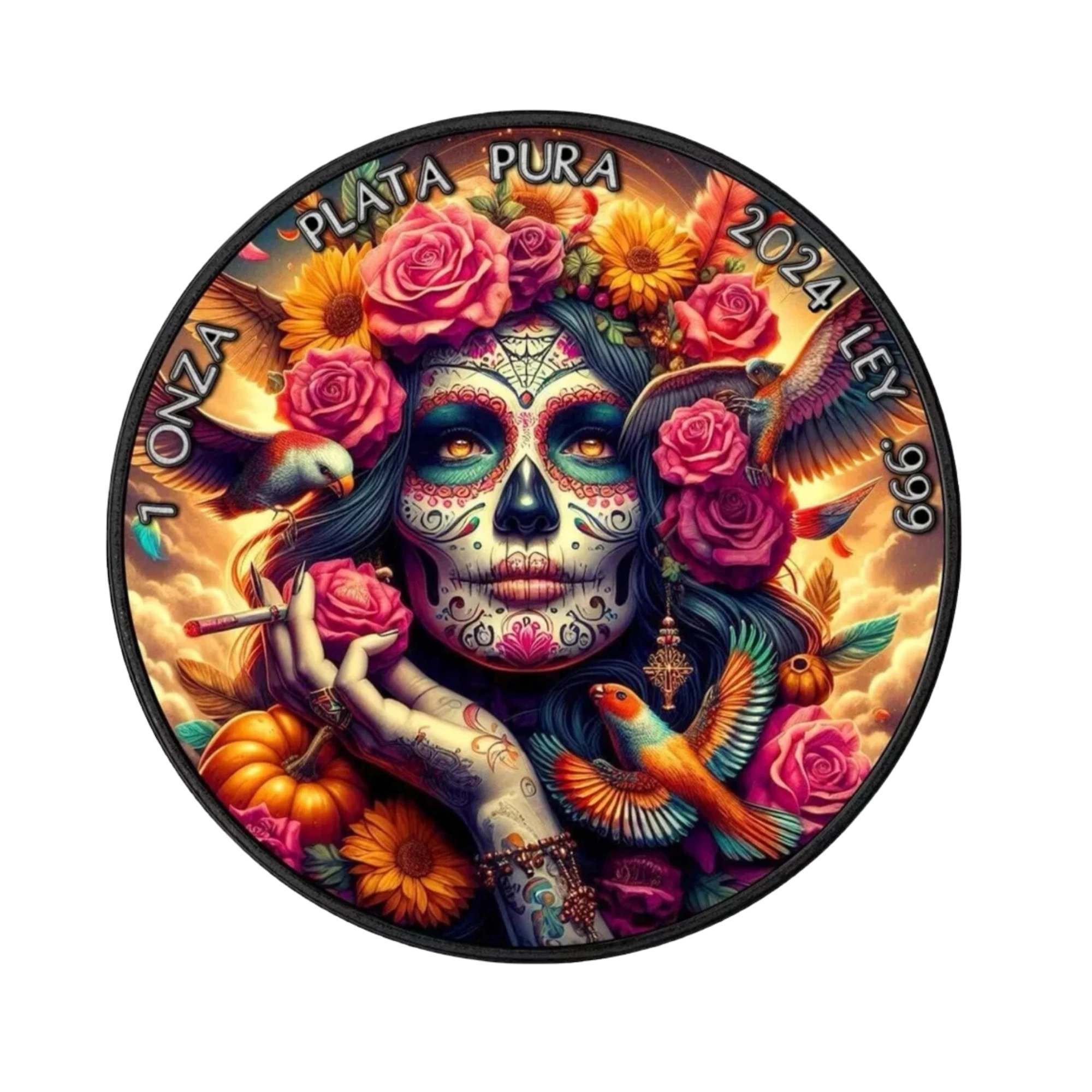 2024 Mexico Libertad Santa Muerte 1oz Silver Coloured Black Ruthenium Coin