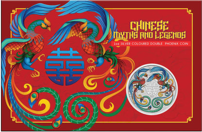 2025 Perth Mint Chinese Myths and Legends – Double Phoenix 1oz Silver Vivid Coloured Coin (In Card)