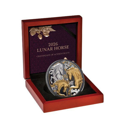 2026 NIUE Lunar Horse 5oz Gilded Silver Black Proof Coin