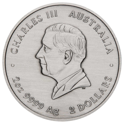 2025 Perth Mint Emu Utingat 2oz Silver Antiqued Coloured Coin