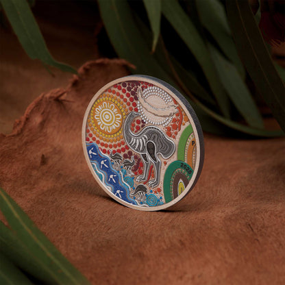 2025 Perth Mint Emu Utingat 2oz Silver Antiqued Coloured Coin