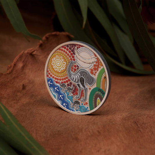 2025 Perth Mint Emu Utingat 2oz Silver Antiqued Coloured Coin