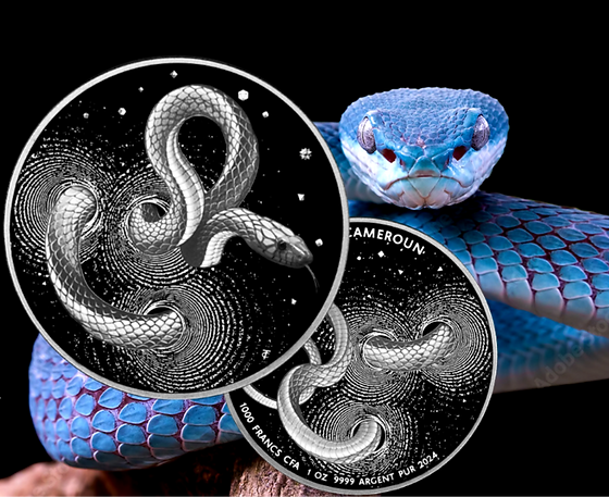 🐍2024 Cameroon Snake 1oz Silver Proof High Relief Coin