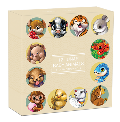 2025 Perth Mint Twelve Baby Lunar Animals 5oz Silver Proof Coloured Coin - Cert 20