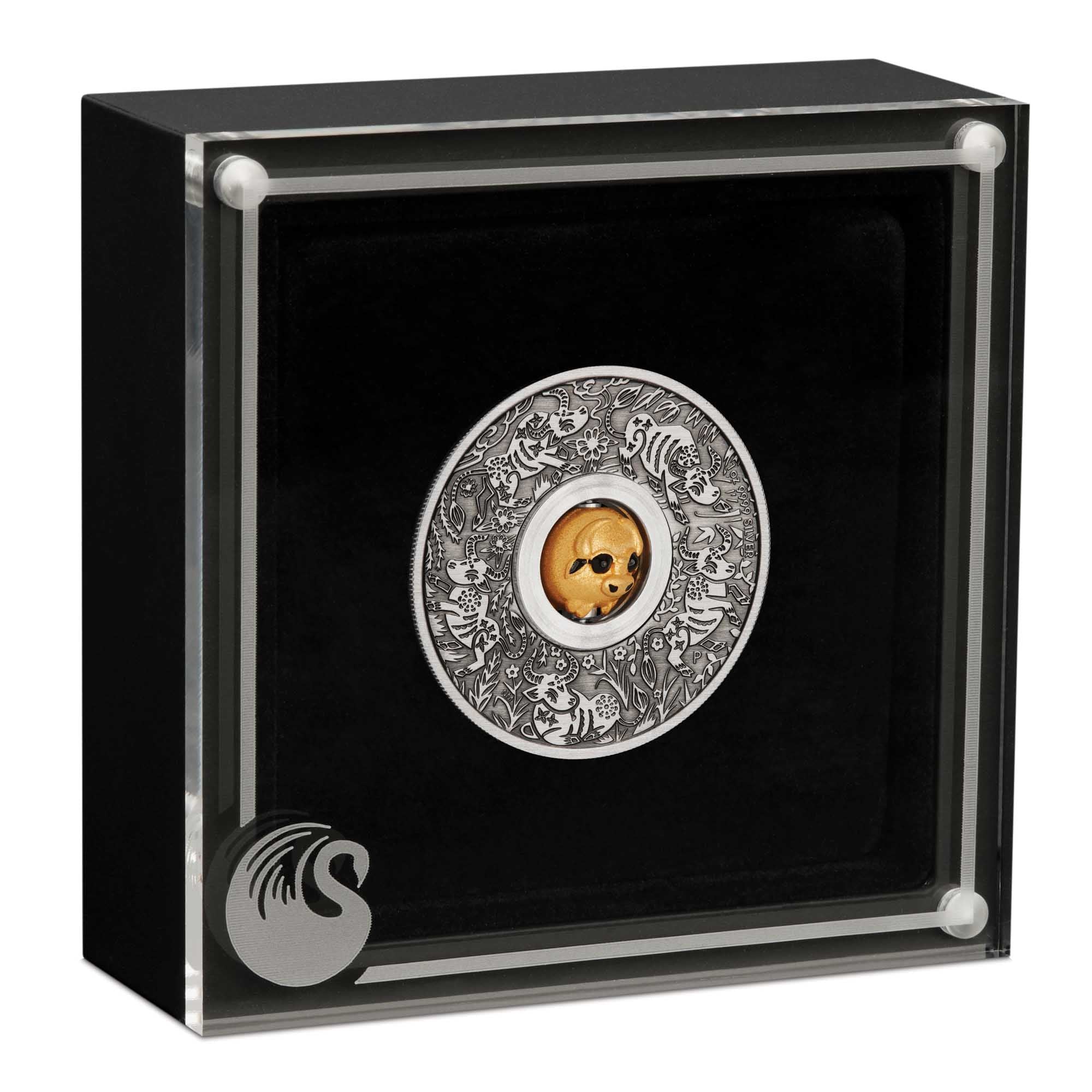 2021 Perth Mint Lunar Ox Rotating Charm 1oz Silver Antiqued Coin