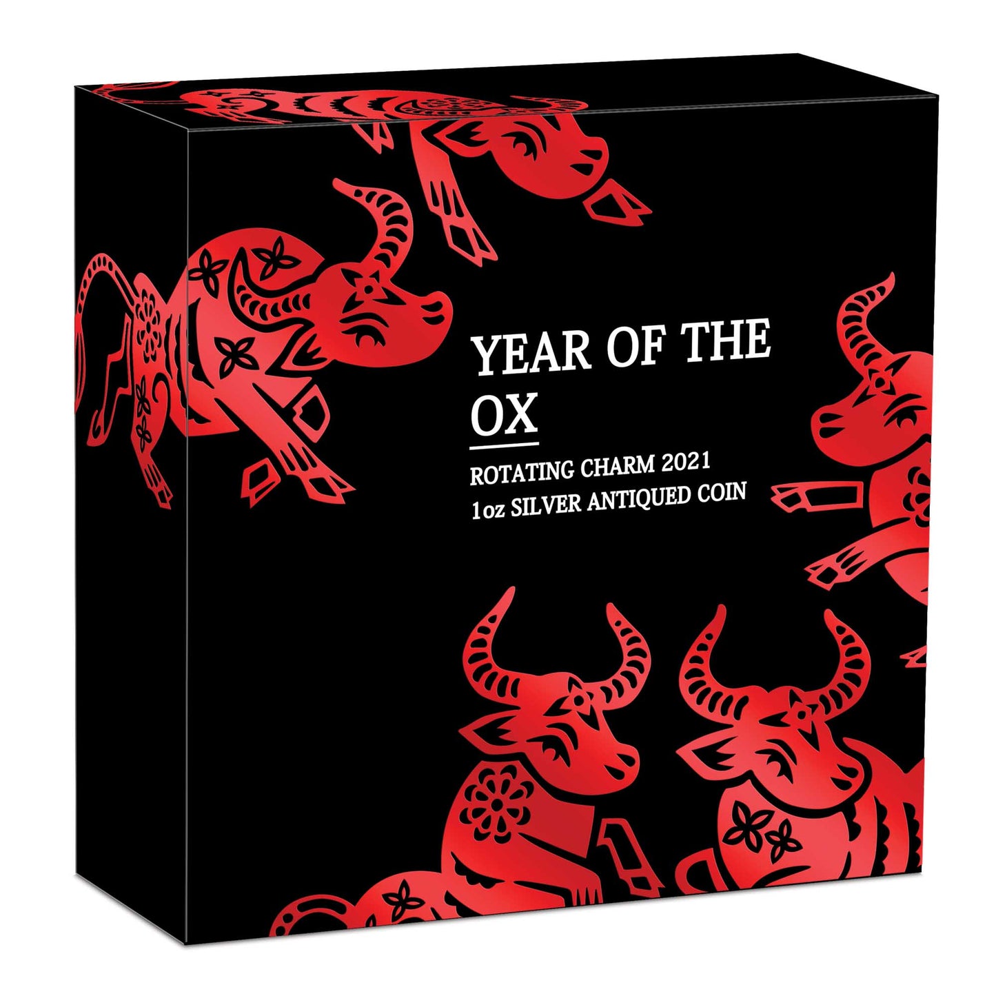 2021 Perth Mint Lunar Ox Rotating Charm 1oz Silver Antiqued Coin