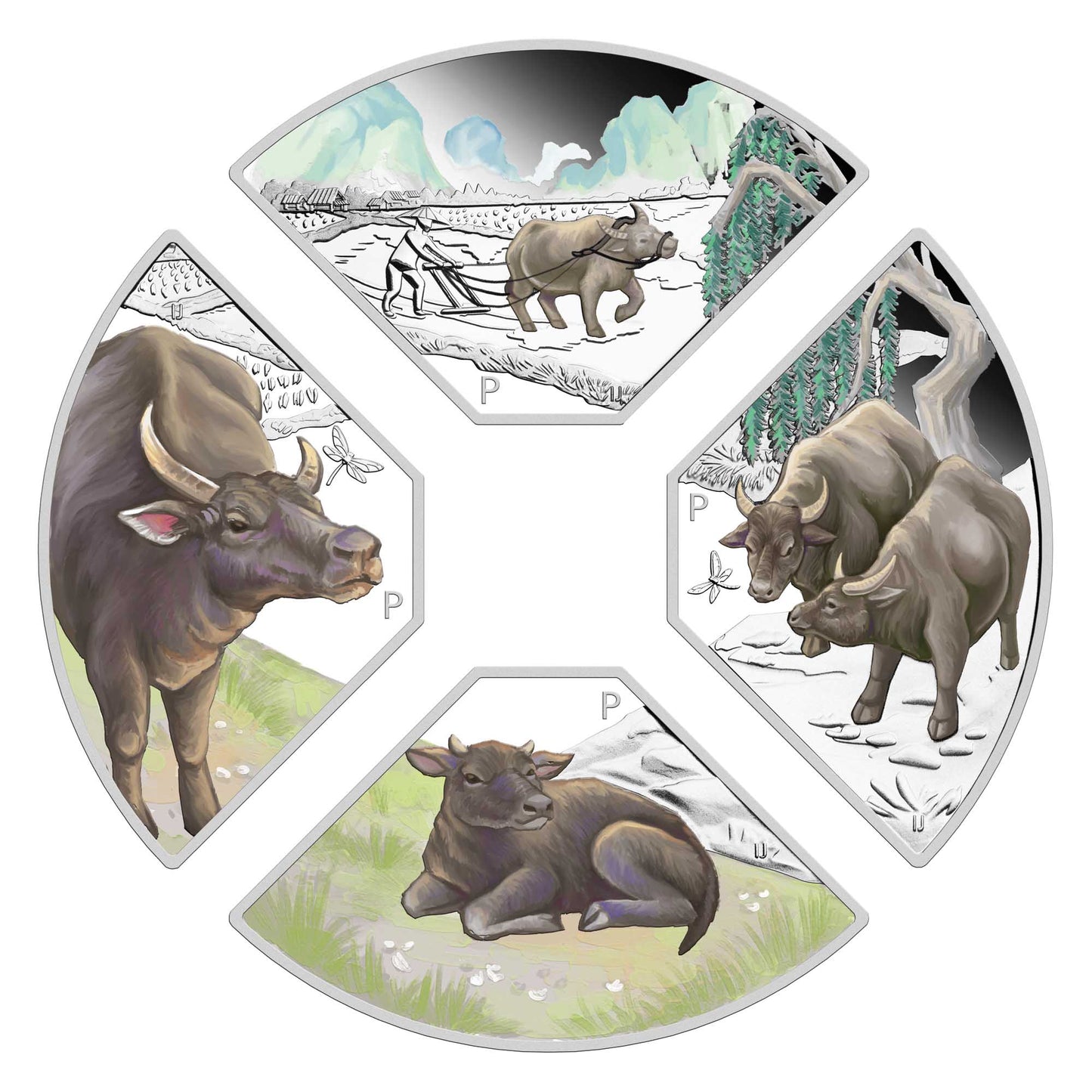 2021 Perth Mint Year of the Ox Quadrant  1oz Silver Proof Four-Coin Set