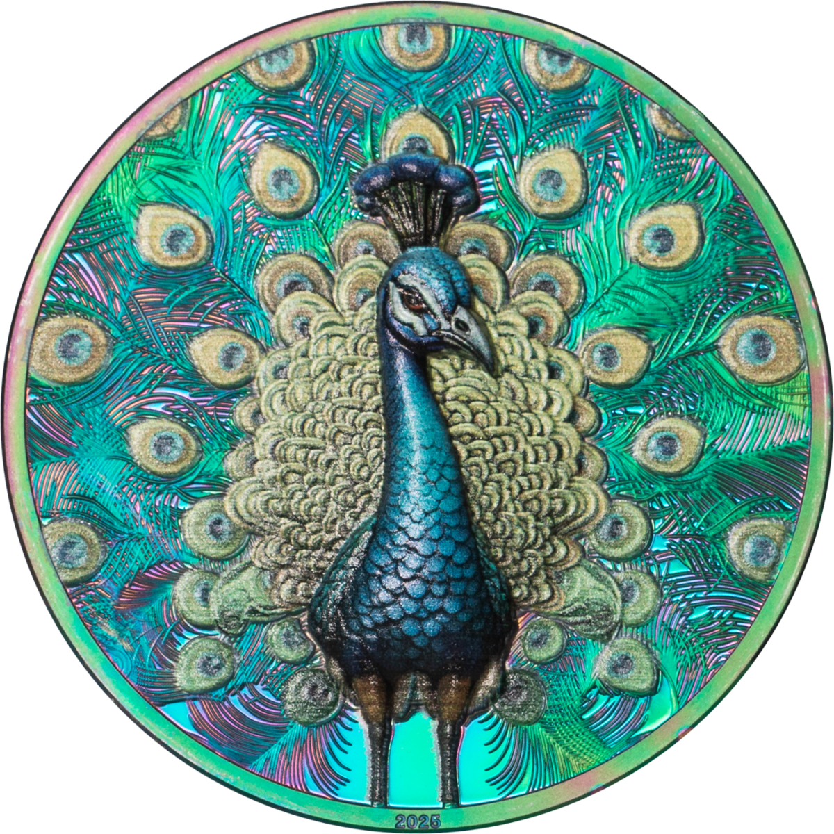🦚 2025 Cook Islands Spectrum Peacock $5 1oz Prisma Plated Silver Proof Coin