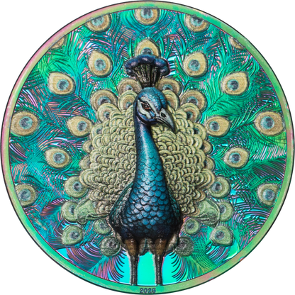 🦚 2025 Cook Islands Spectrum Peacock $5 1oz Prisma Plated Silver Proof Coin