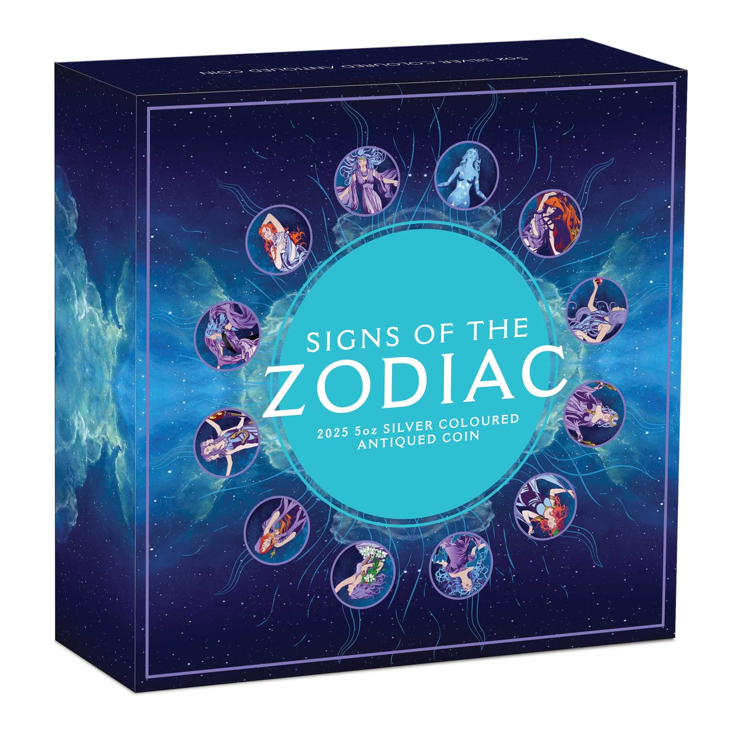 2025 Perth Mint Zodiac Signs and Goddesses 5oz Silver Antiqued Coloured Coin