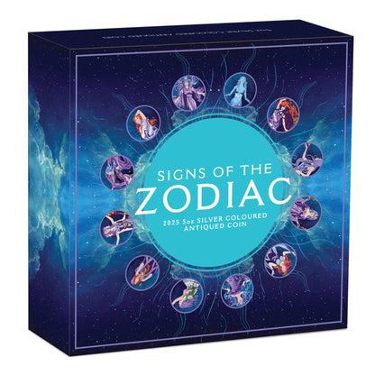 2025 Perth Mint Zodiac Signs and Goddesses 5oz Silver Antiqued Coloured Coin