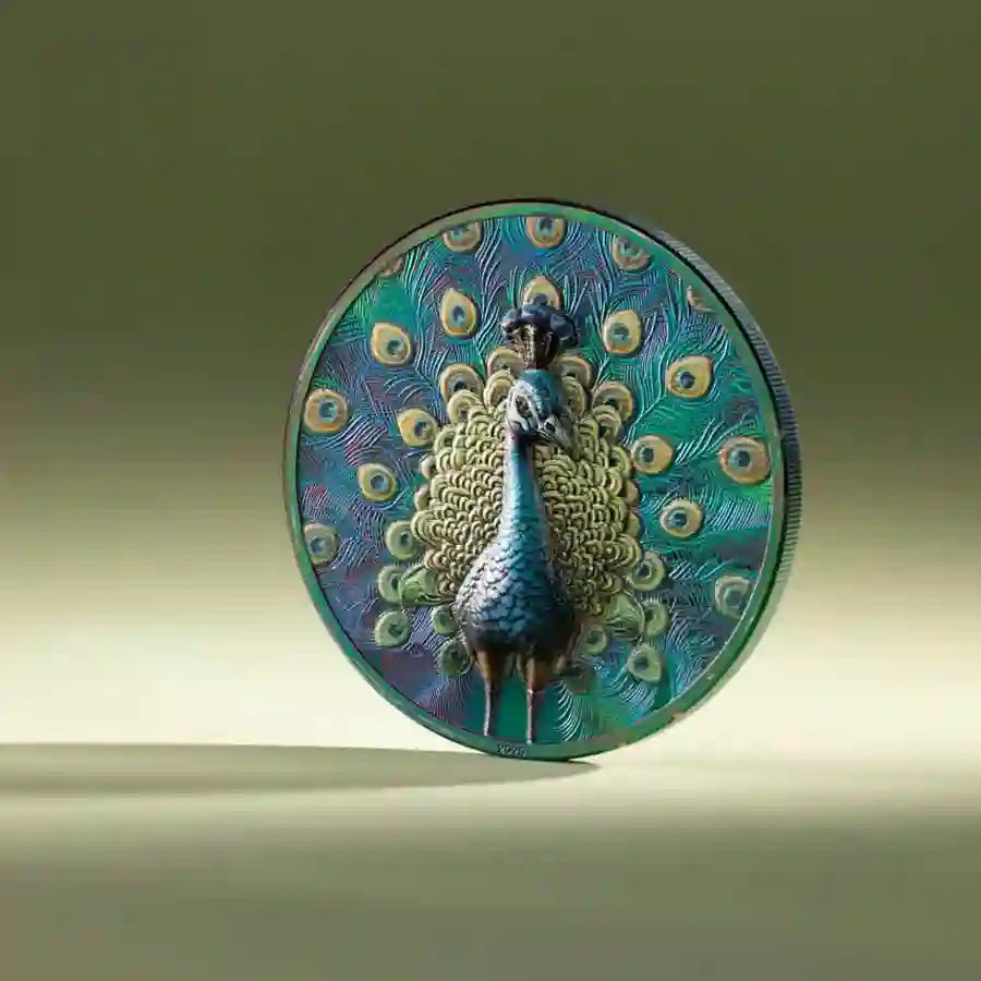 🦚 2025 Cook Islands Spectrum Peacock $5 1oz Prisma Plated Silver Proof Coin