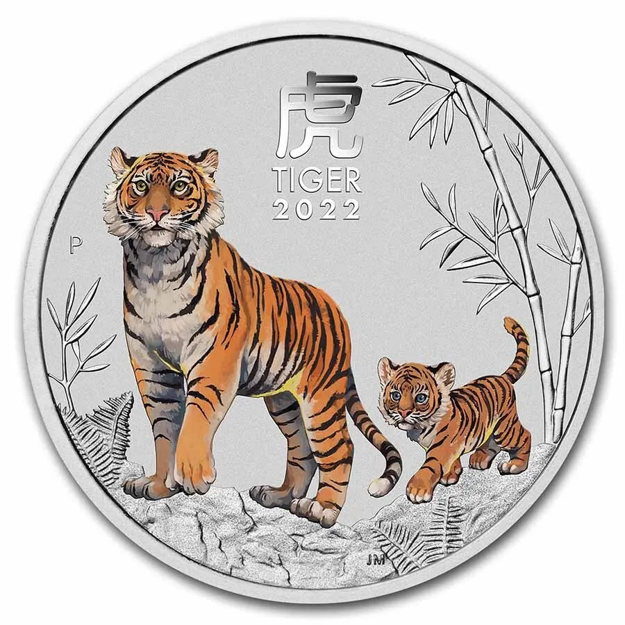 2022 Perth Mint Lunar Series III Tiger 1/2 oz Silver Coloured Proof Coin