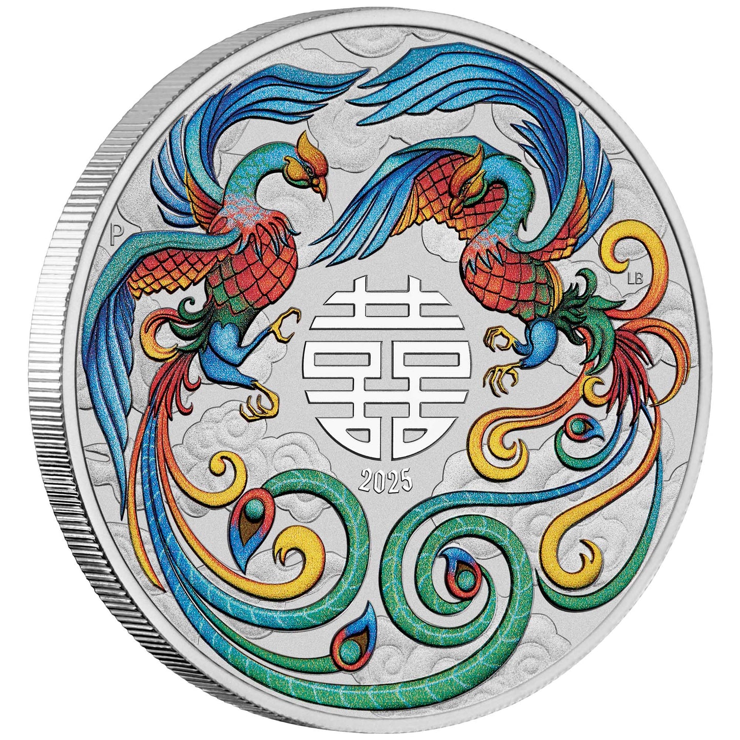 2025 Perth Mint Chinese Myths and Legends – Double Phoenix 1oz Silver Vivid Coloured Coin (In Card)