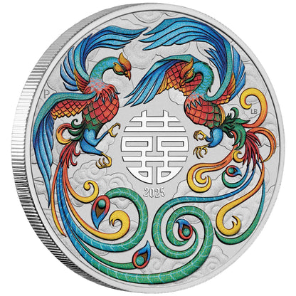 2025 Perth Mint Chinese Myths and Legends – Double Phoenix 1oz Silver Vivid Coloured Coin (In Card)