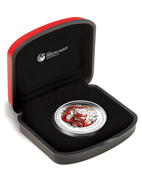 2012 Perth mint Dragon 1oz Silver Red Coloured Proof Coin
