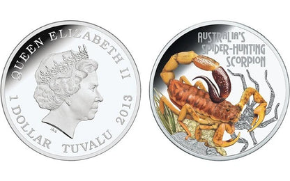 2014 Tuvalu Spider-Hunting Scorpion 1oz  Silver Colorized Proof Coin