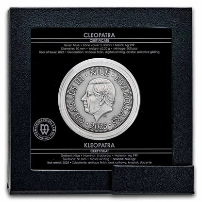 2025 Niue Cleopatra 2oz Silver Antiqued Gold-Plated Coloured Coin