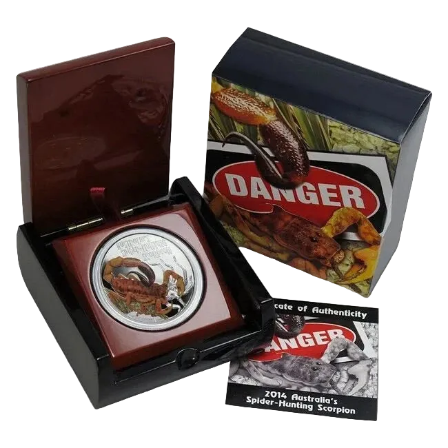 2014 Tuvalu Spider-Hunting Scorpion 1oz  Silver Colorized Proof Coin