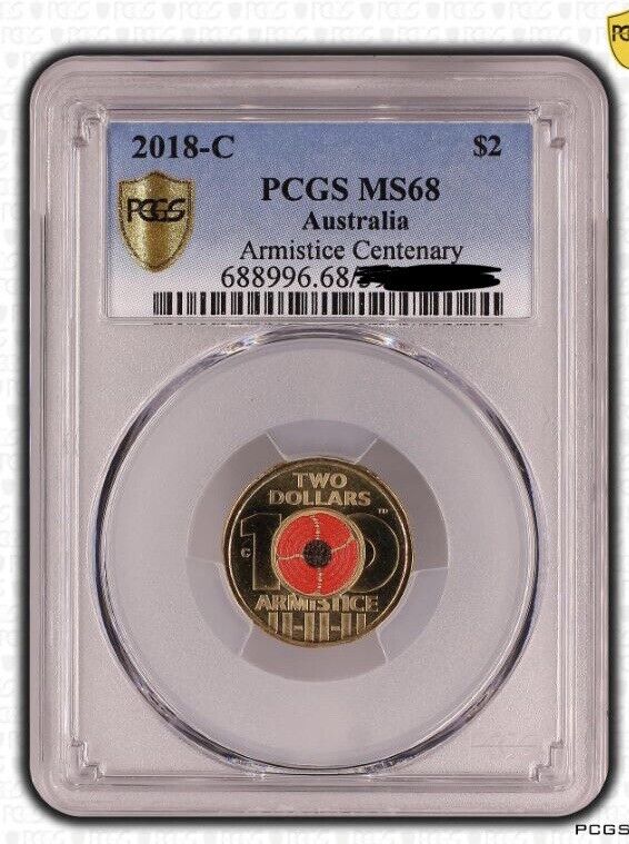 2018 PCGS MS68 graded Armistice Centenary Poppy C Mintmark coin