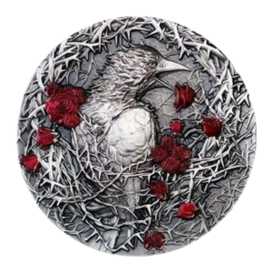 2025 Gabon Greater Thorn Bird 3oz Silver Antiqued Coin