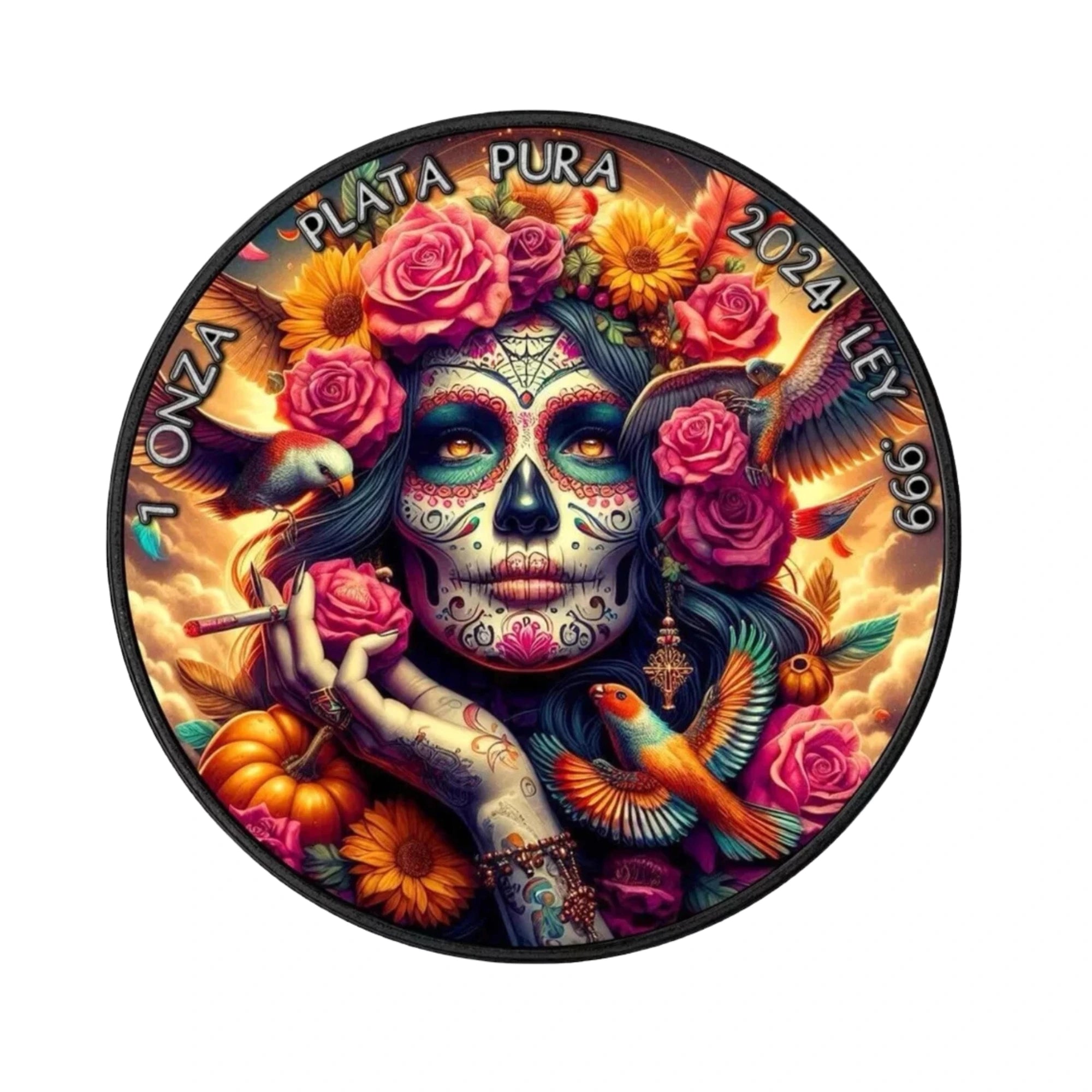 2024 Mexico Libertad Santa Muerte 1oz Silver Coloured Black Ruthenium Coin