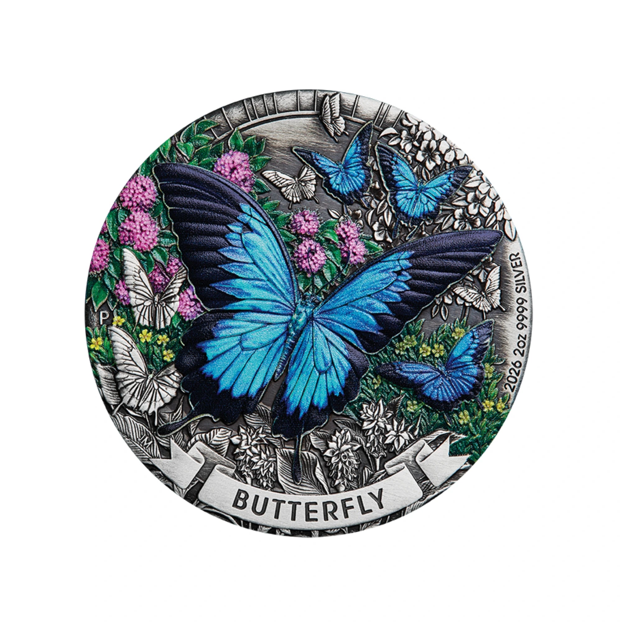 2026 Perth Mint Butterfly 2oz Silver Antiqued Coloured Coin