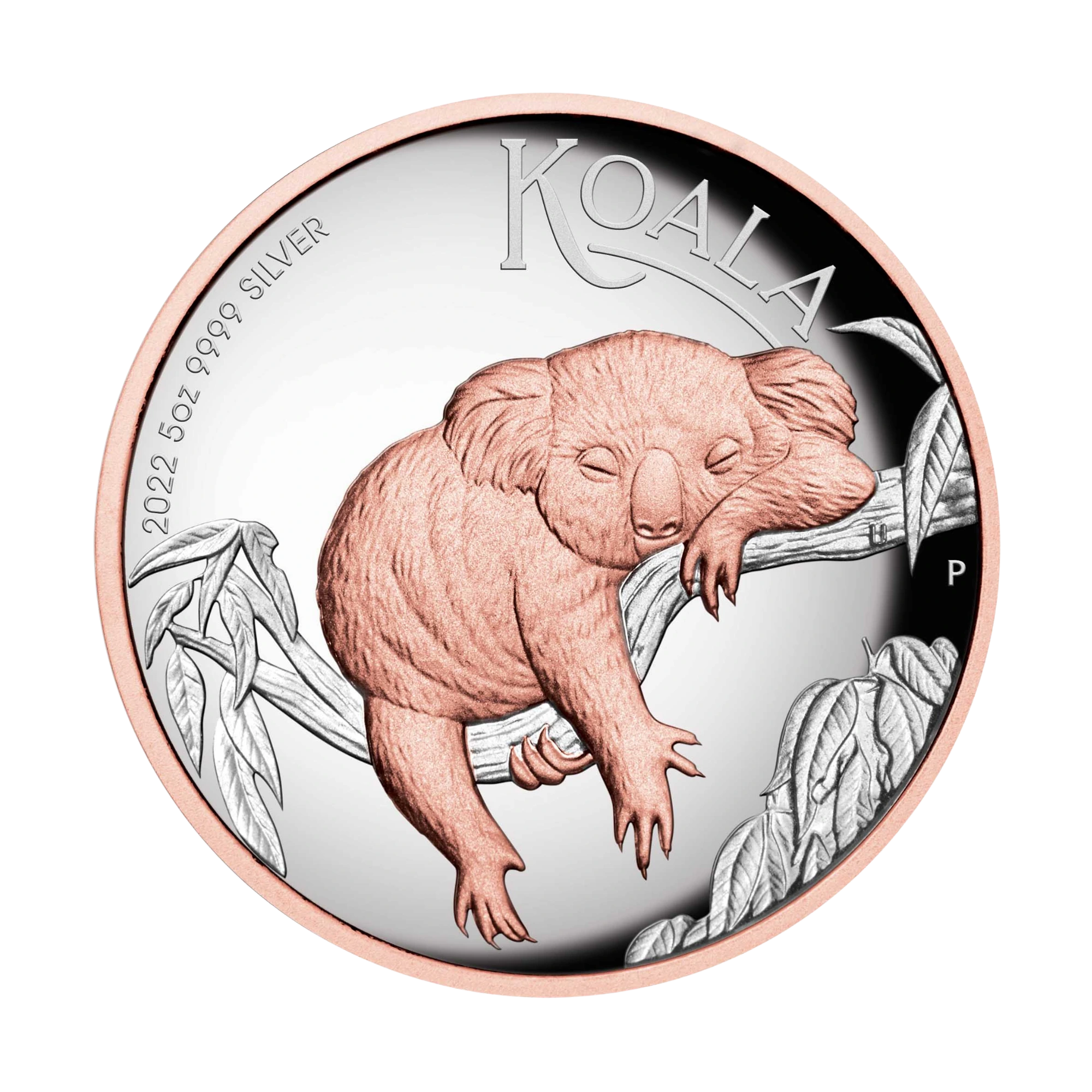 2022 Perth Mint Australian Koala 5oz Silver Proof HR Gilded Coin Cert 46/500