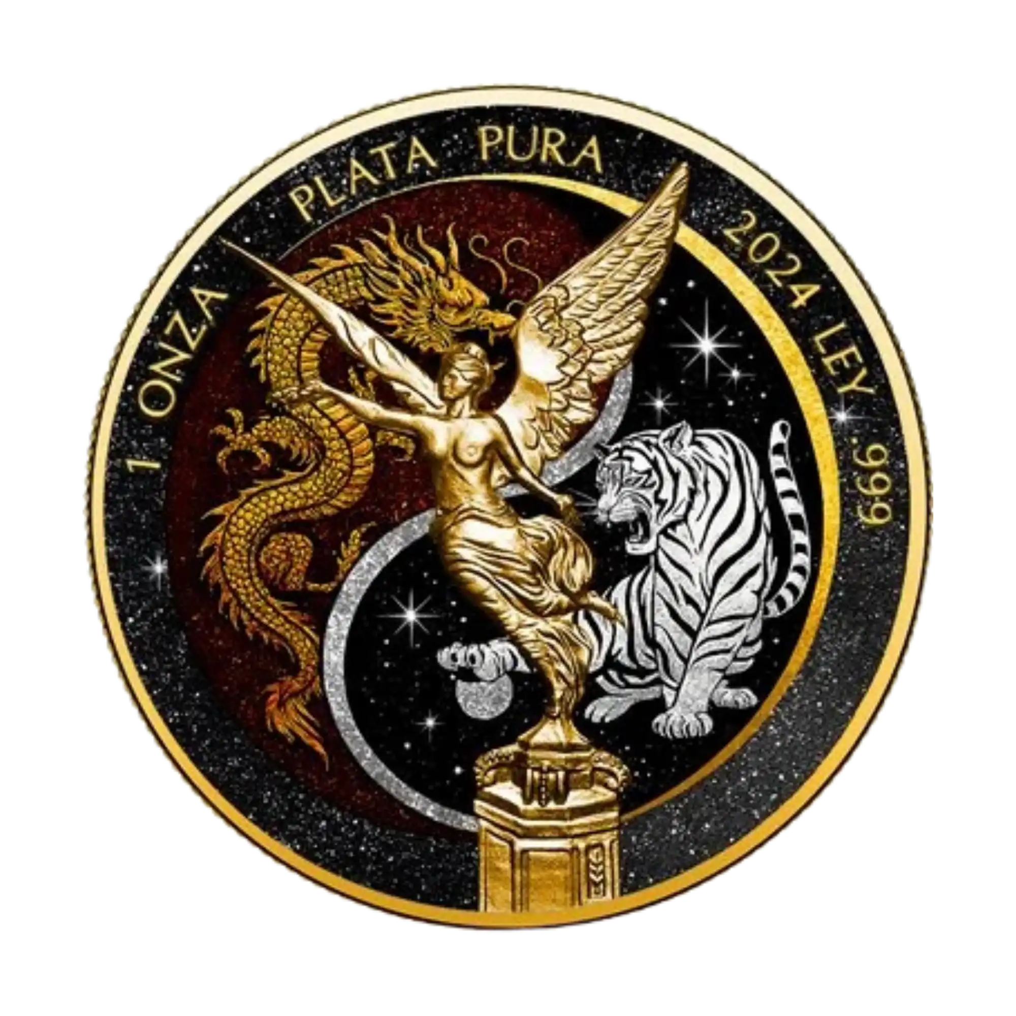 2024 Mexico Libertad Tiger & Dragon Yin Yang 1oz Silver Coloured Coin